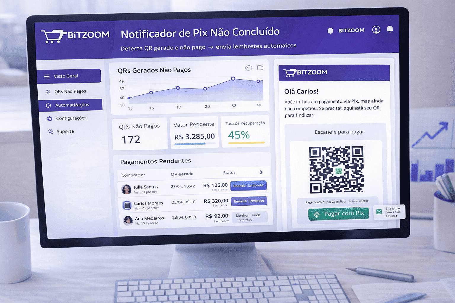 Interface do Identificador de Pix BiTZOOM