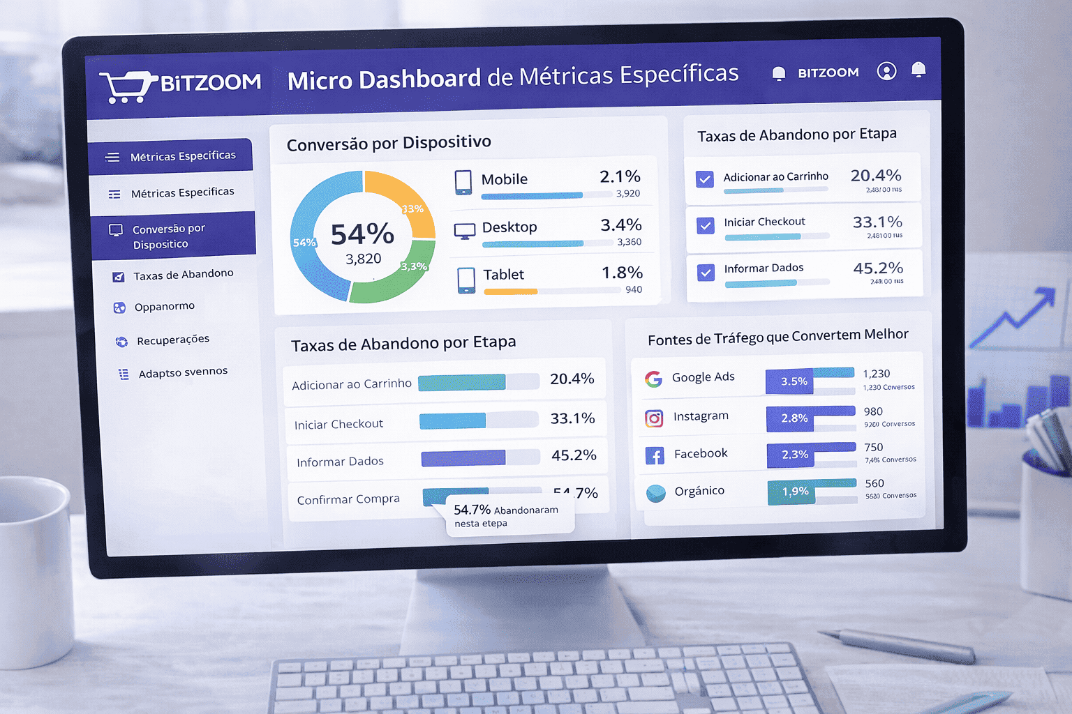 Conceito da Interface do Micro Dashboard BiTZOOM